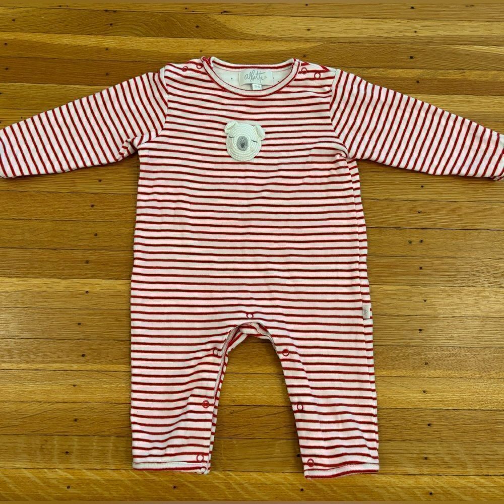 Albetta crochet bear red/white stripe long sleeve jumpsuit